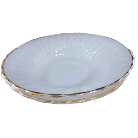 Anchor Hocking Fire King 2 White Shelll Swirl Gold Trim Bowls Vintage MCM - Picture 9 of 9